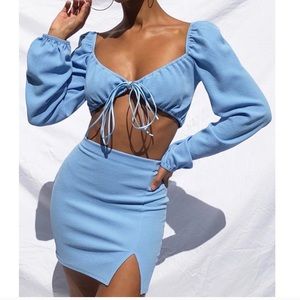 PLT Light Blue Crepe Skirt